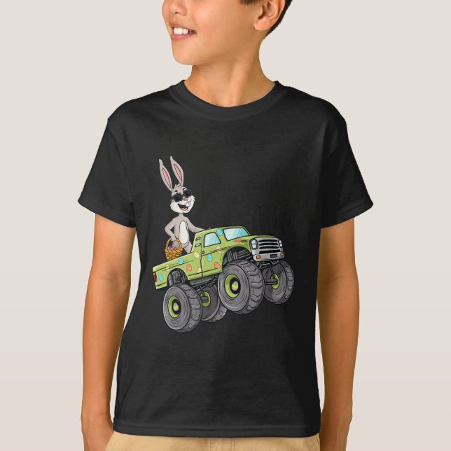 T-shirt Easter Rabbit équitation Monster Camion Fun Boys G (Devant)