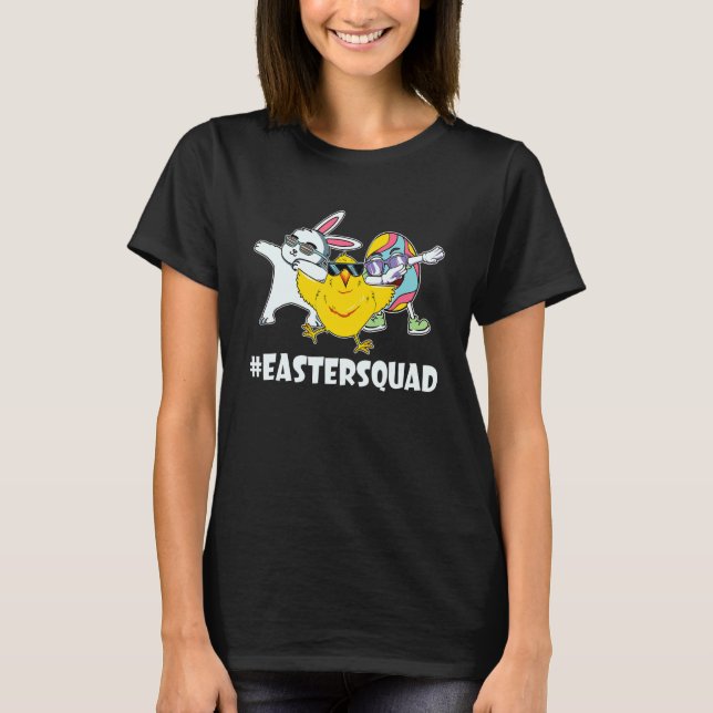 T-shirt Easter Squad Dabbing Bunny Chick Egg Chasse Match (Devant)