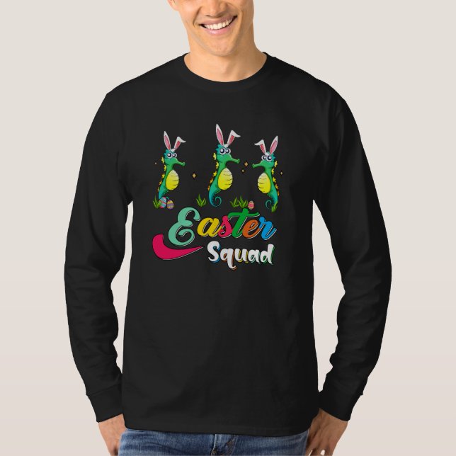 T-shirt Easter Squad Three Cute Bunnies Seahorses Chocolat (Devant)