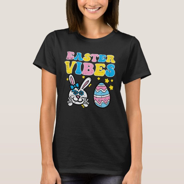 T-shirt Easter Vibes Bunny Peace Retro Groovy Hippie Women (Devant)