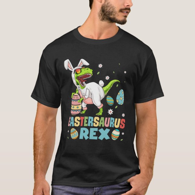 T-shirt Eastersaurus Rex Trex Easter Bunny Dino Boys Kids  (Devant)