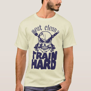 T-shirt eat_clean_train_hard_citation_musculation_haltere_