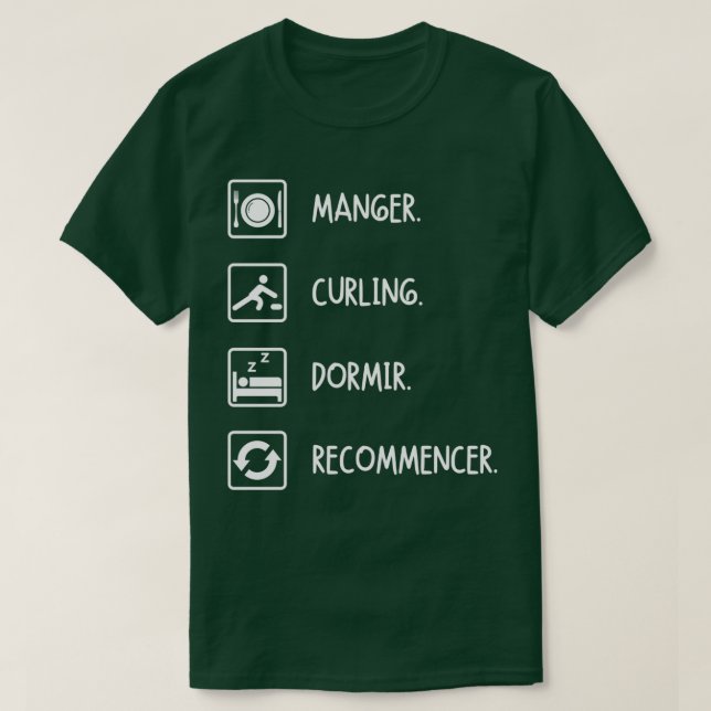 T-shirt Eat Curling Sleep Restart (Design devant)