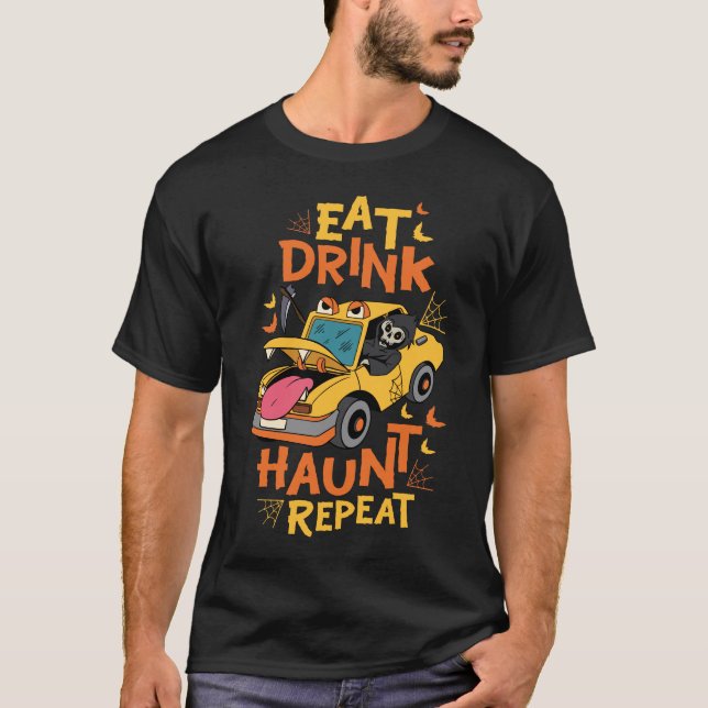 T-shirt Eat Drink Haunt Répéter Funny Halloween Ghost (Devant)