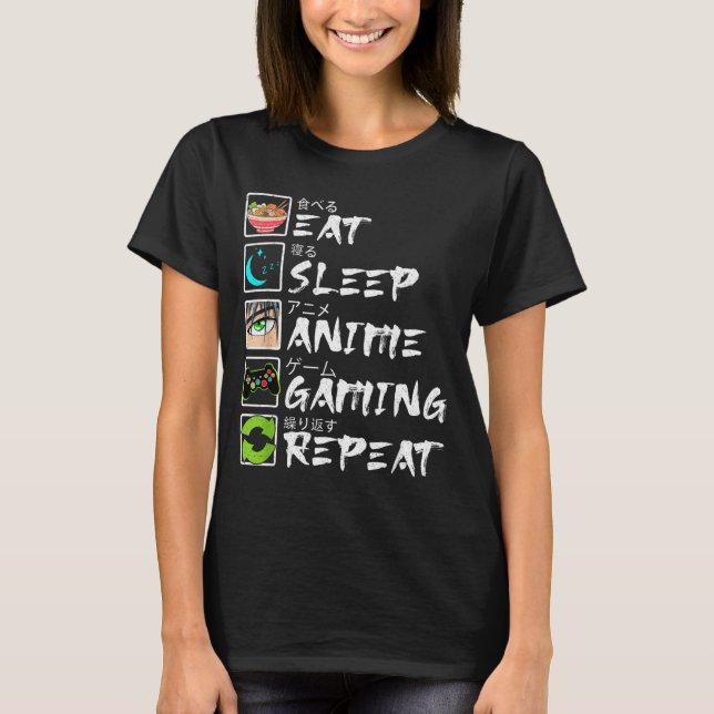 T-shirt Eat Sleep Anime Gaming Repeat Gamer Men Teen Boy A (Devant)