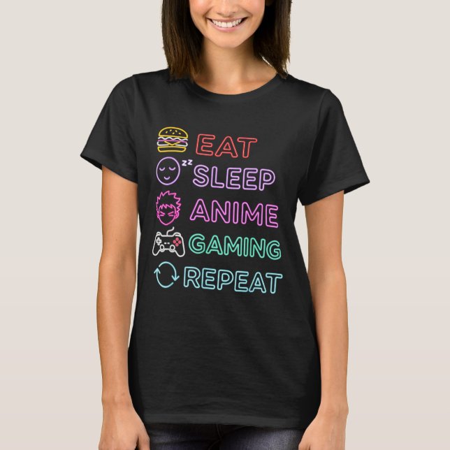 T-shirt Eat Sleep Anime Gaming Repeat Gamer Men Teen Boy G (Devant)