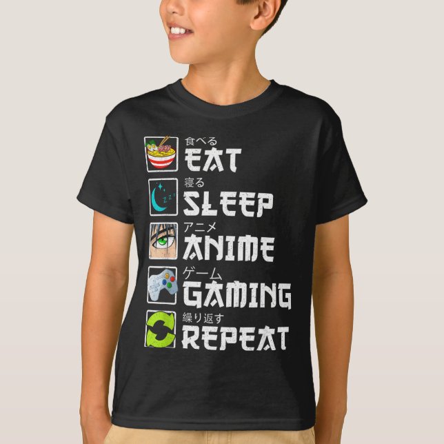 T-shirt Eat Sleep Anime Gaming Repeat Kawaii Otaku Anime M (Devant)