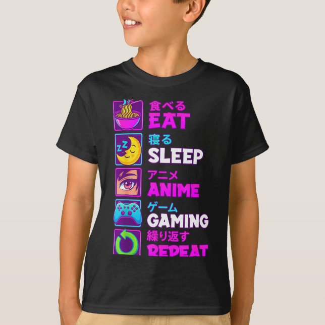 T-shirt Eat Sleep Anime Gaming Repeat Kawaii Otaku Anime M (Devant)