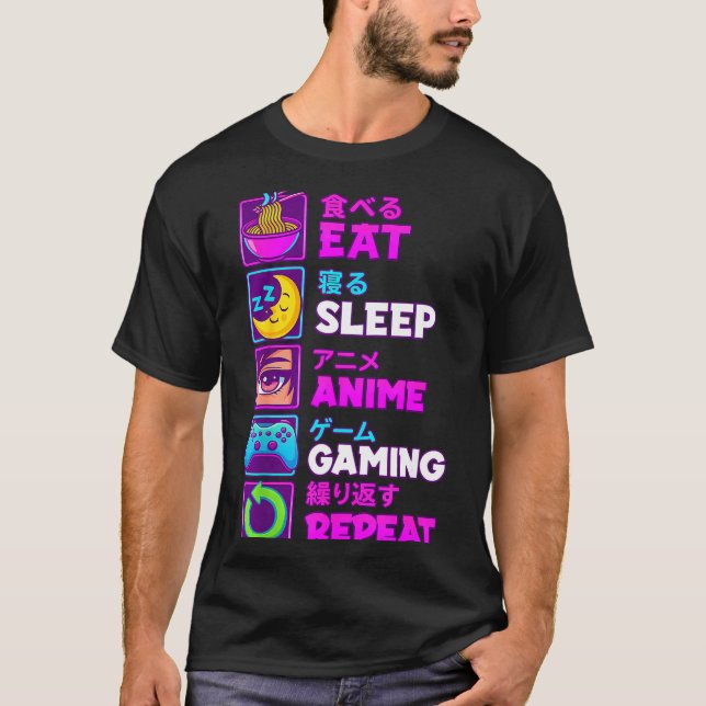 T-shirt Eat Sleep Anime Gaming Repeat Kawaii Otaku Anime M (Devant)