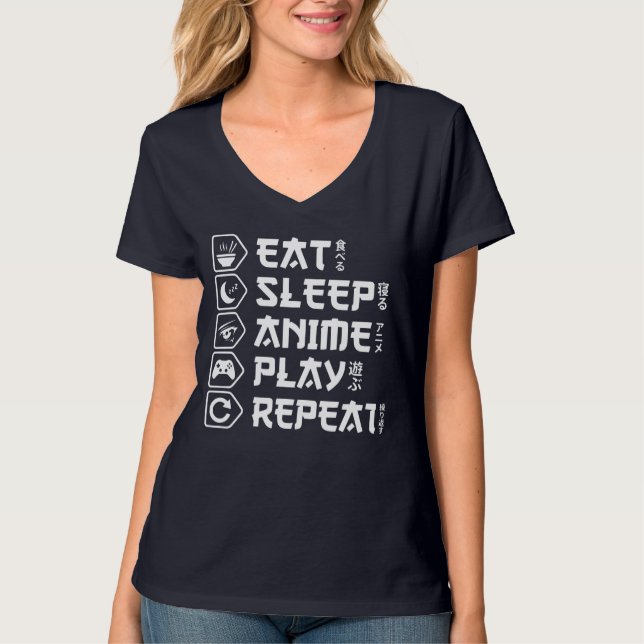 T-shirt Eat Sleep Anime Play Repeat Otaku Anime Lifestyle (Devant)
