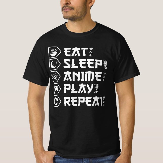 T-shirt Eat Sleep Anime Play Repeat Otaku Anime Lifestyle (Devant)
