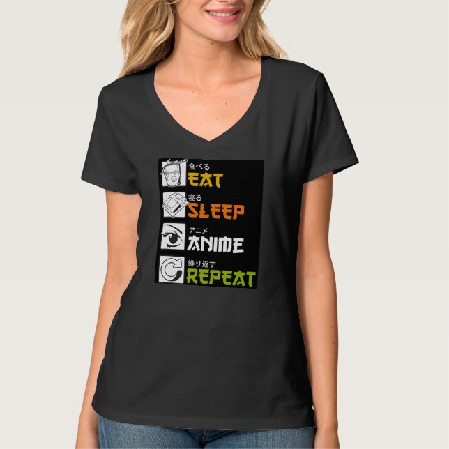 T-shirt Eat Sleep Anime Repeat Venin Idea Cosplayer (Devant)