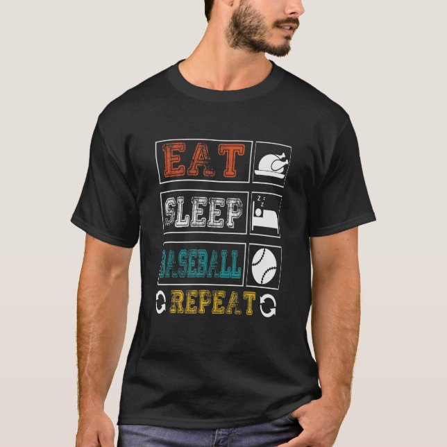 T-shirt Eat Sleep Baseball Repeat Baseball Player  Basebal (Devant)