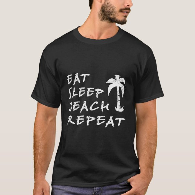 T-shirt Eat Sleep Beach Répéter Palm Tree Summer Fun Vinta (Devant)