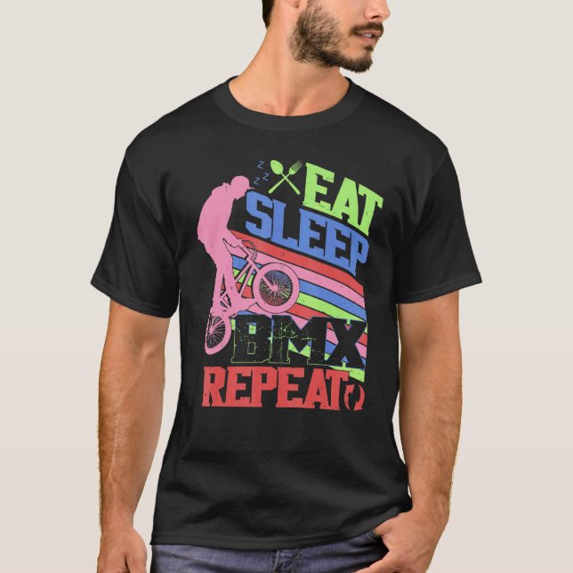 T-shirt Eat Sleep BMX Repeat  BMX Rider Bicycle Motocross (Devant)