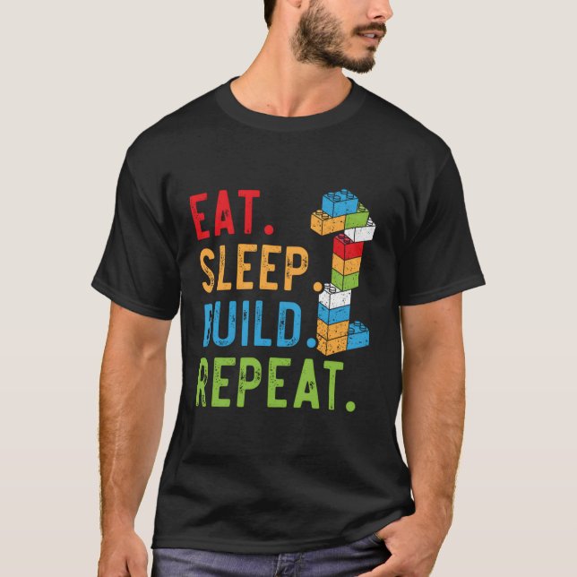 T-shirt Eat Sleep Build Répéter Master Builder Bricks Bloc (Devant)