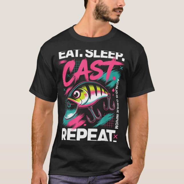 T-shirt Eat Sleep Cast Repeat Fishing Lover Men Dad Christ (Devant)