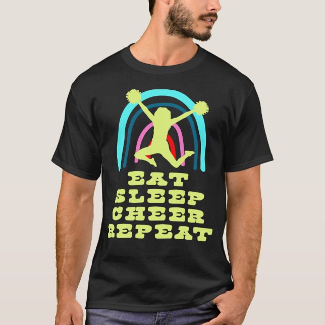 T-shirt Eat Sleep Cheer Repeat with Boho Rainbow and Cheer (Devant)
