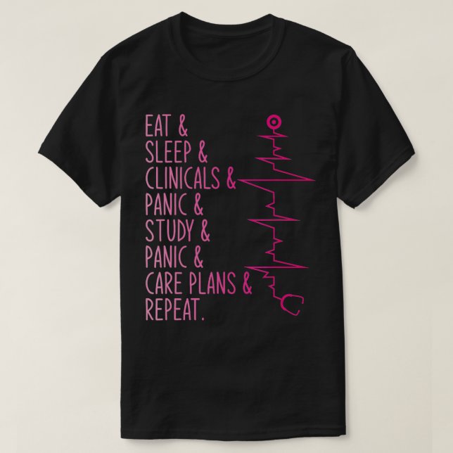 T-shirt Eat Sleep Cliniques Panic Study e Plans Répéter Nu (Design devant)