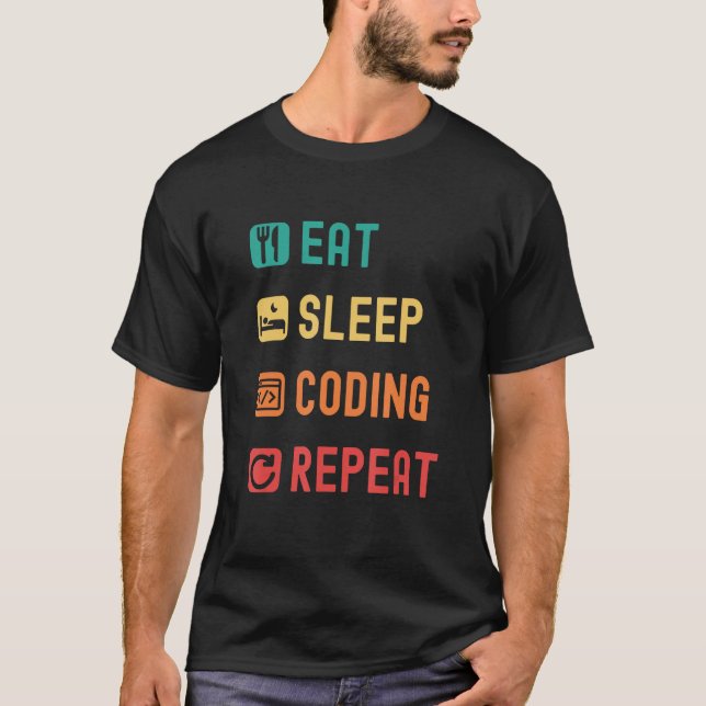 T-shirt Eat sleep coding repeat with tick check boxes (Devant)