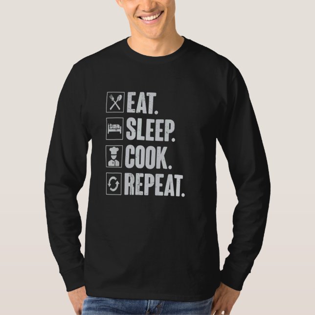 T-shirt Eat Sleep Cook Repeat   Retro Cook Cooking Chef (Devant)