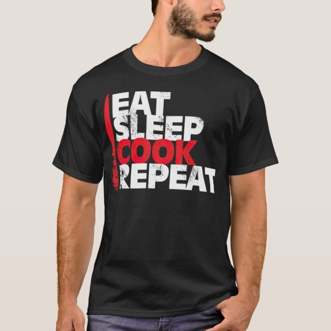 T-shirt Eat Sleep Cook Répéter les chefs cadeau de noël 8e (Devant)