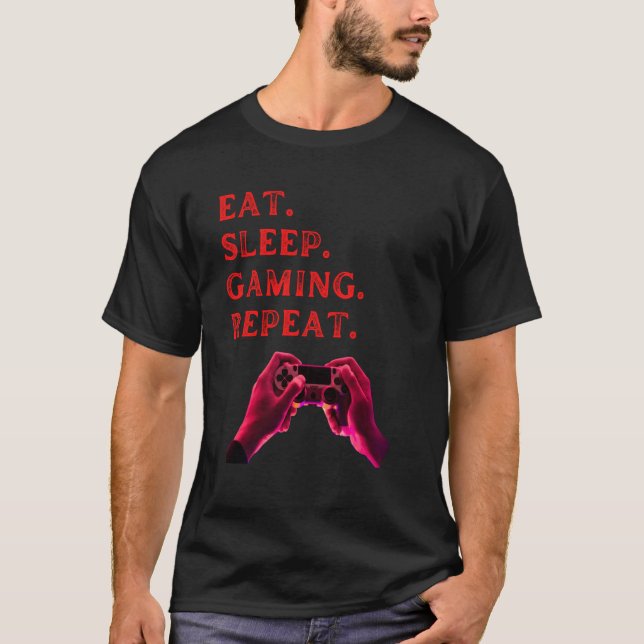 T-shirt eat sleep gaming repeat fummy gamer saying boys gi (Devant)