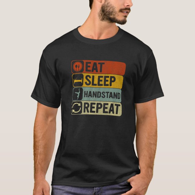 T-shirt Eat Sleep Handstand Repeat Retro 60s 70s Yoga (Devant)