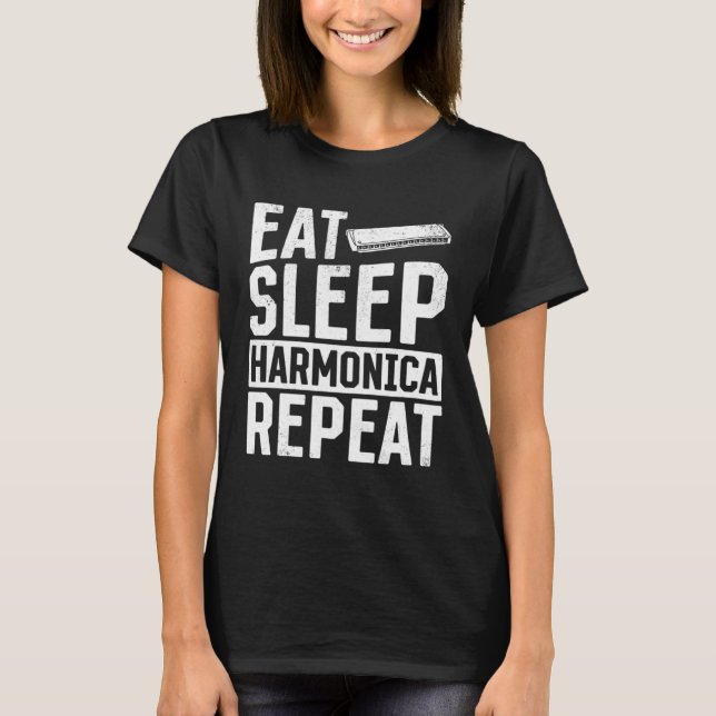 T-shirt Eat Sleep Harmonica Repeat  Harmonica (Devant)