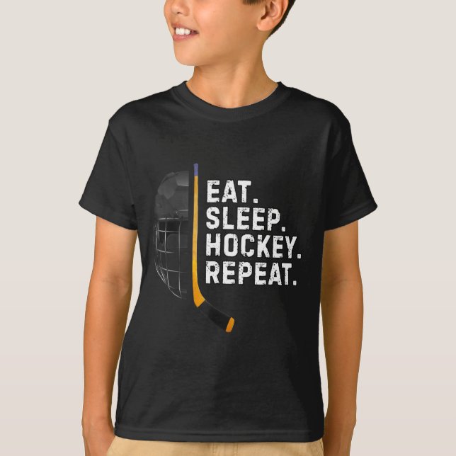 T-shirt Eat Sleep Hockey Repea Funny Cool Hockey Player  (Devant)