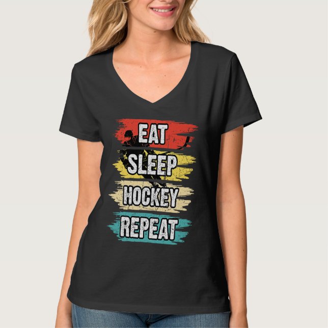 T-shirt Eat Sleep Hockey Repeat Funny Ice Hockey Frisbee L (Devant)
