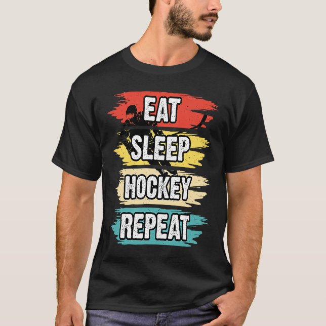 T-shirt Eat Sleep Hockey Repeat Funny Ice Hockey Frisbee L (Devant)