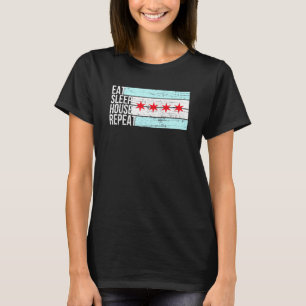 T-shirt Eat Sleep House Music - Chicago Drapeau Dj Edm Vin