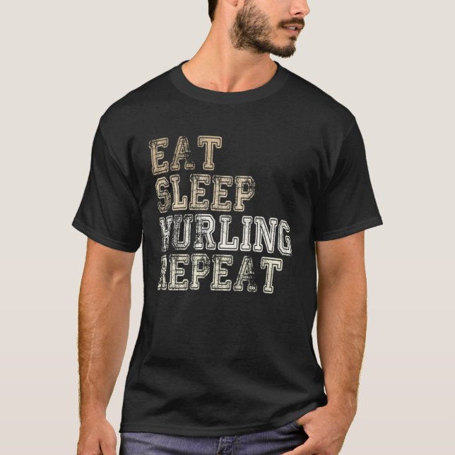 T-shirt Eat Sleep Hurling Repeat Irleand Camogie Hurling P (Devant)