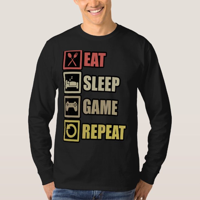 T-shirt Eat Sleep Jeu Répéter Gaming Contrôleur Pc Compute (Devant)