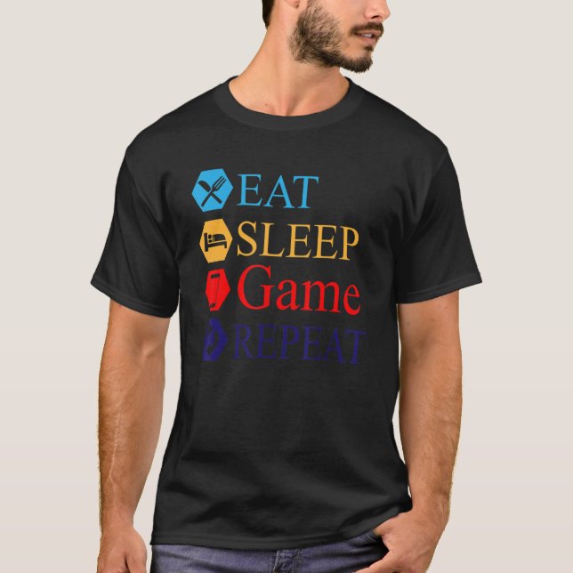 T-shirt Eat Sleep Jeu Répéter Jeu Gamer Drôle Jeu (Devant)