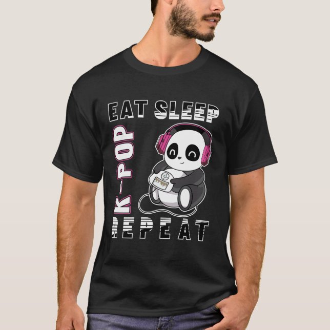 T-shirt Eat Sleep K-Pop Repeat Kpop Panda Korea Pop (Devant)