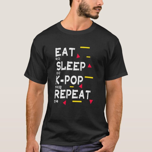 T-shirt Eat Sleep K Pop Répéter Imprimer Coréen Pour Kpop (Devant)