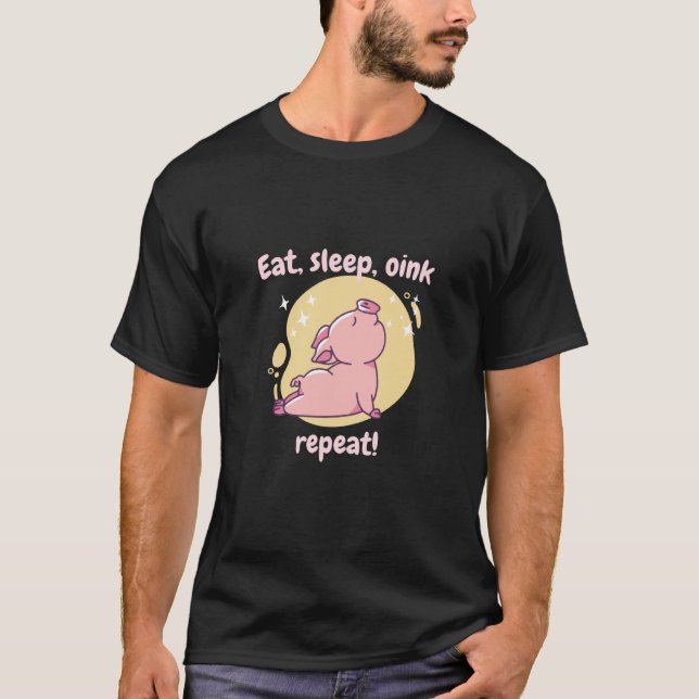 T-shirt Eat Sleep Oink Repeat Retro Cute Pig Present (Devant)