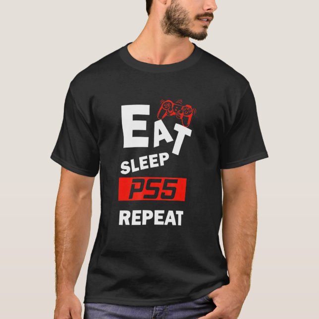 T-shirt Eat Sleep Ps5 Répéter Pour Le Jeu Vidéo (Devant)