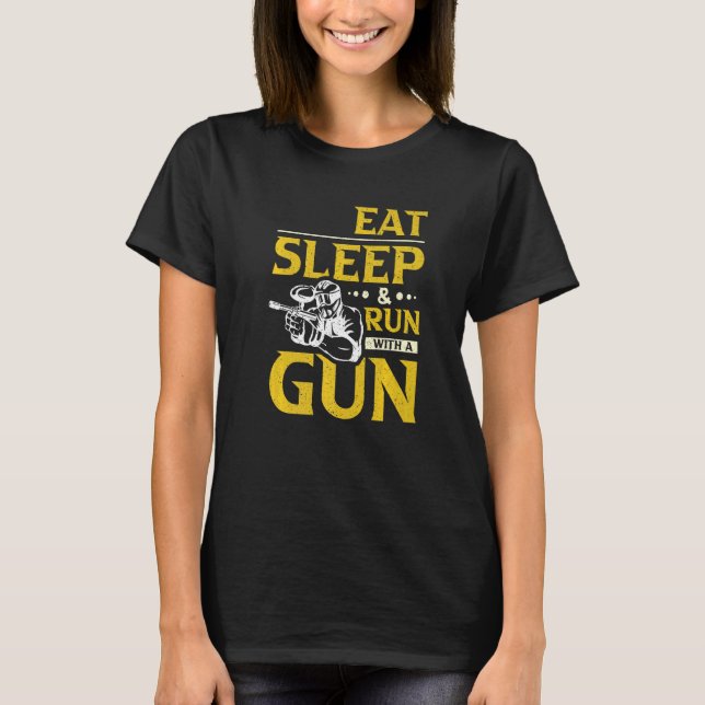 T-shirt Eat Sleep & Run With a Gun Paintball (Devant)