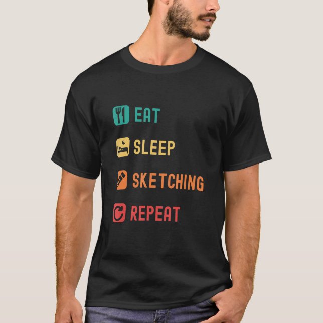 T-shirt Eat, sleep, sketching, repeat with tick check boxe (Devant)