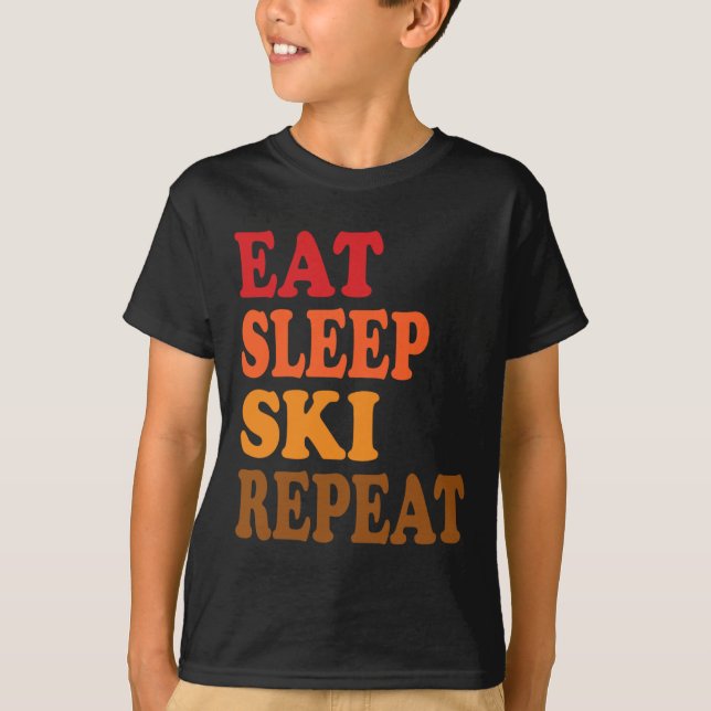 T-shirt Eat Sleep Ski Repeat Winter Mountains Skiing Lodge (Devant)