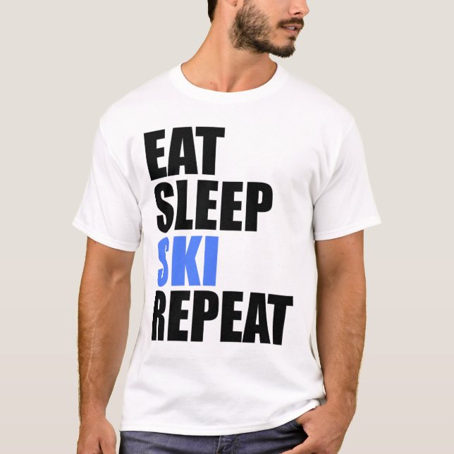 T-shirt Eat Sleep Ski Repeat Winter Mountains Skiing Lodge (Devant)