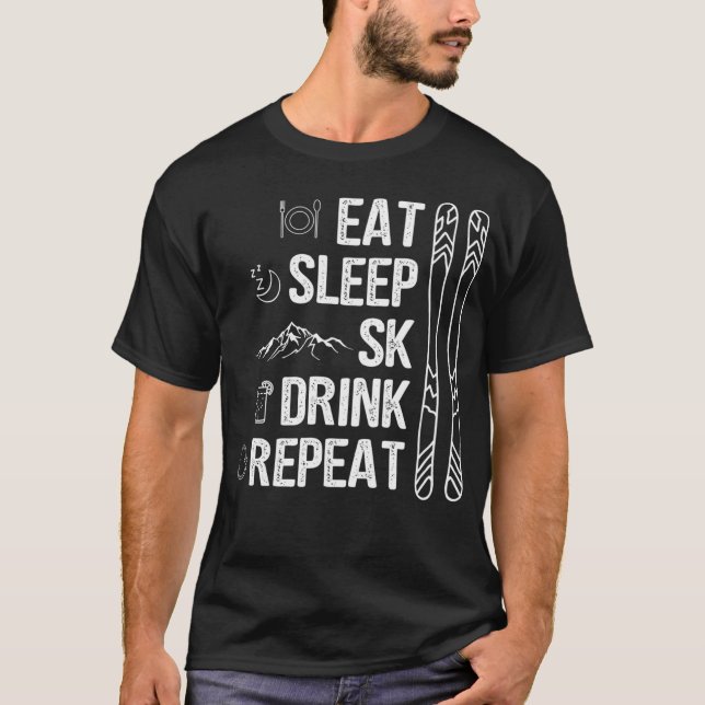 T-shirt Eat Sleep Ski Ski Ski Domaine pistes Call Winter S (Devant)