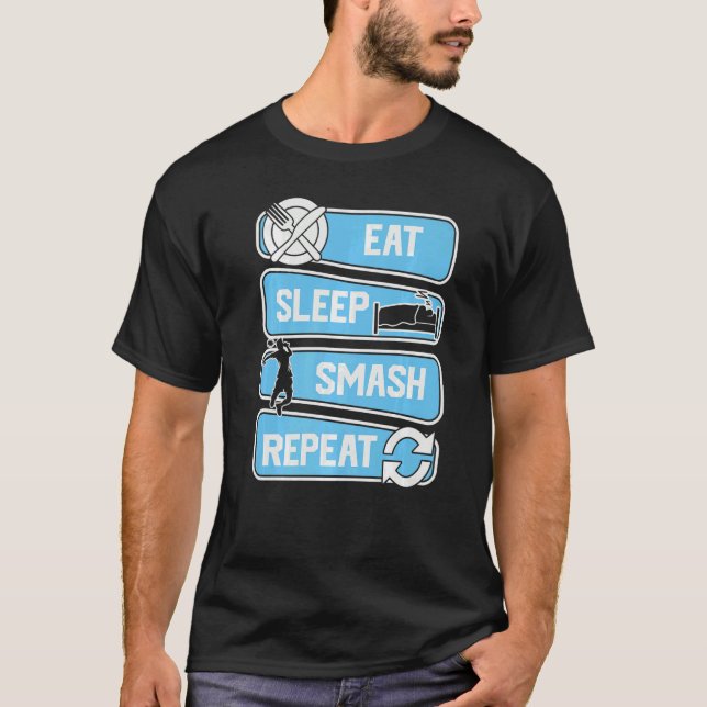 T-shirt Eat Sleep Smash Repeat Badminton (Devant)