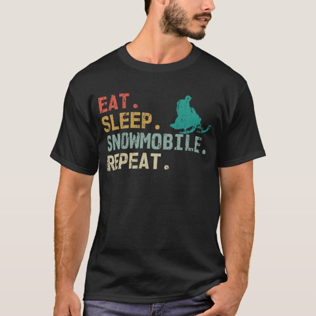 T-shirt Eat Sleep Snowmobile Repeat Retro snowmobile (Devant)