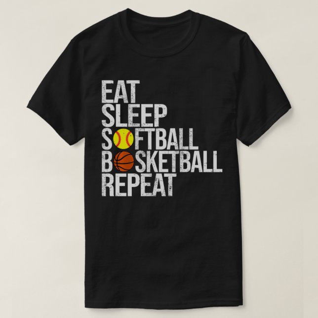 T-shirt Eat Sleep Softball Basketball Repeat Funny Ball Pu (Design devant)