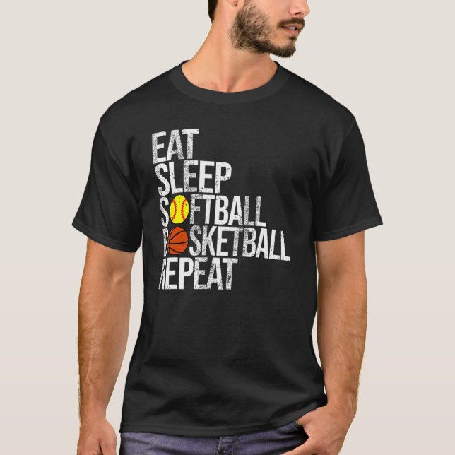T-shirt Eat Sleep Softball Basketball Répétition Ball Jeu  (Devant)