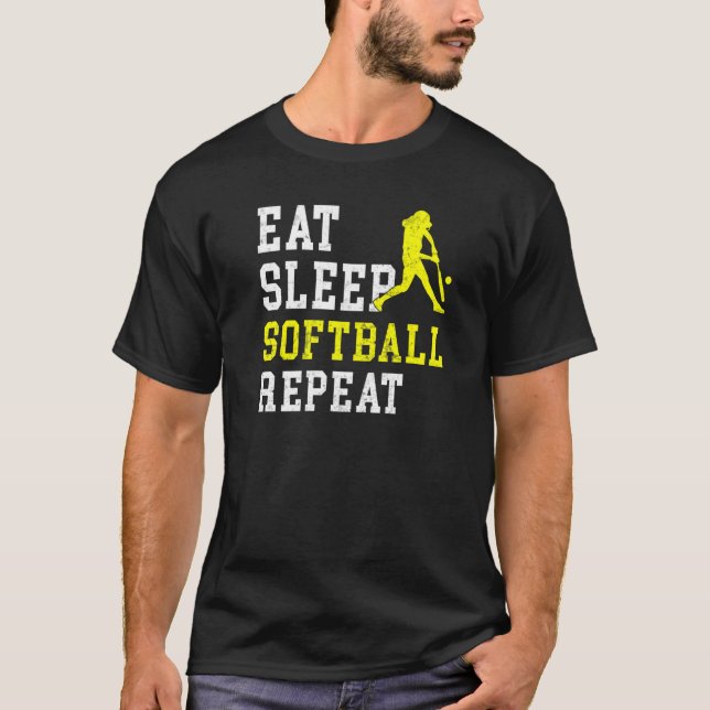 T-shirt Eat Sleep Softball Repeat Softball (Devant)
